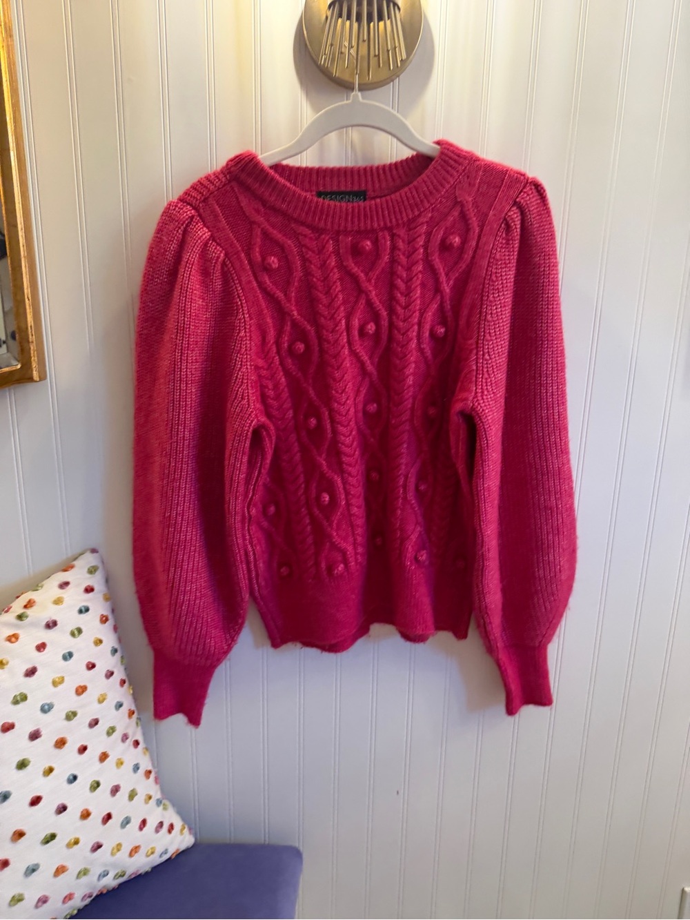 Cable Knit Balloon Sleeve Sweater - Fuchsia